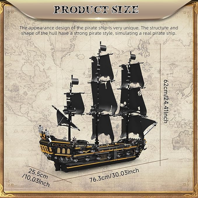 Mould King 13199 Pirates Ship Model Building Blocks Kits MOC Large Black Pearl Sailboat Model Construction Set to Build Gift for Age 14+/Adults Collections Enthusiasts (3180+ Pieces)