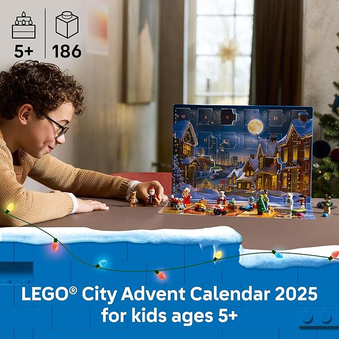 LEGO City Advent Calendar 2025 Kids Toy - Holiday Countdown Playset W/Santa &amp Mrs. Claus Minifigures for Boys &amp Girls Ages 5+ - 24 Buildable Surprises - Gift Idea for Christmas - 60475