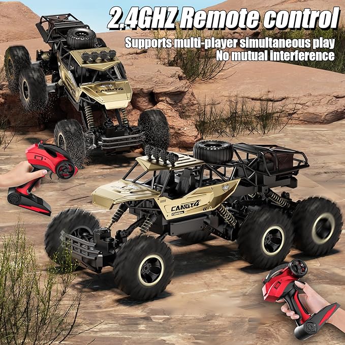 Remote Control Monster Truck RC Cars Rock Crawler RC Truck with 2 Rechargeable Batteries Metal Exterior &amp LED Lights Large Boy Toys for Ages 4-7 8-12 &amp Adults Great Gift