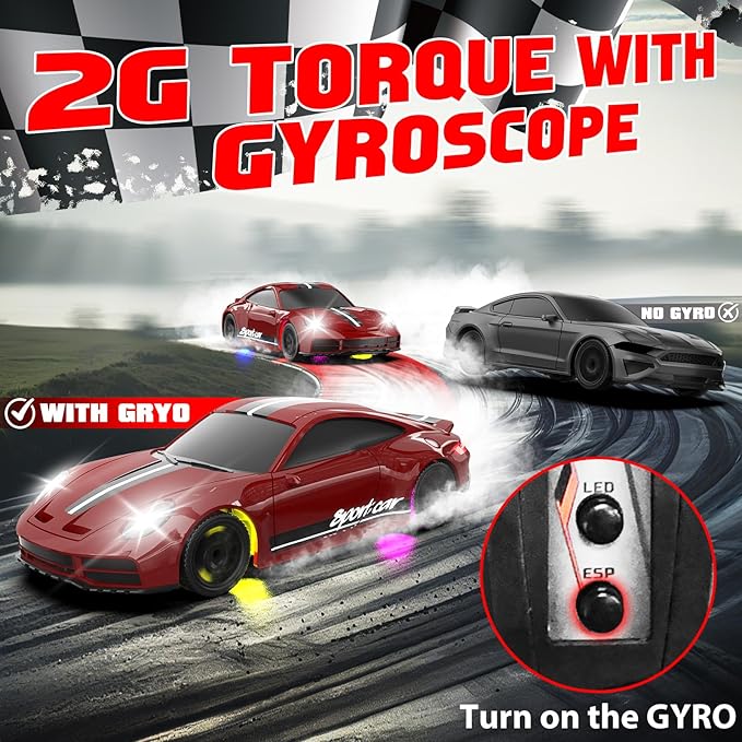 1/43 RC Drift Car Mini Drifting RC Car with Gyro 2.4GHz Full Proportional Drift Cars 4WD RTR Remote Control Cars with Colorful Lights High Speed Fast Racing Vehicle Gift for Kids Boys Adults