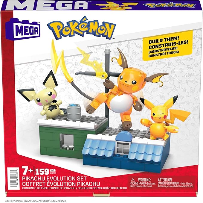 MEGA Pokémon Action Figure Building Toys for Kids Pikachu Evolution Set with 159 Pieces 3 Poseable Characters 8 Year Old Gift Idea