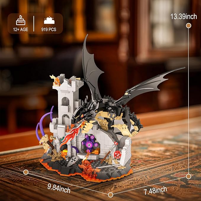 Dragon Fire Castle Building Blocks Set for Adults Boys Girls - Creative Dragon Fire Castle Building Toy Halloween Decor Home Office Collect and Display Models Birthday Gifts (919 Pieces