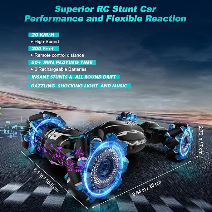 RC Cars Gesture Sensing Stunt Car Toys for Boys Girls 6-12 Year Old 2.4Ghz 4WD Hand Remote Control Toy 360° Rotate Transform Off-Road Drift with Lights Music Birthday Xmas Gifts for Kids