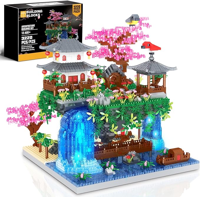 Cherry Blossom Tree Building Set Chinese Architecture Blocks Japanese Sakura House Set Bonsai Kit Sets for Adults Gift Kids Age 12+(3220 Pieces) (PBS001)