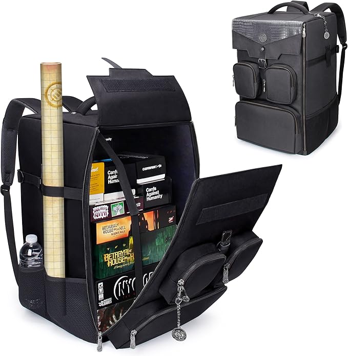 ENHANCE Collector's Edition Board Game Backpack - Reinforced Rigid Board Game Storage with Padded Shoulder Straps Carrying Handle and Accessories Pockets for Dice Card Games More (Dragon Black)