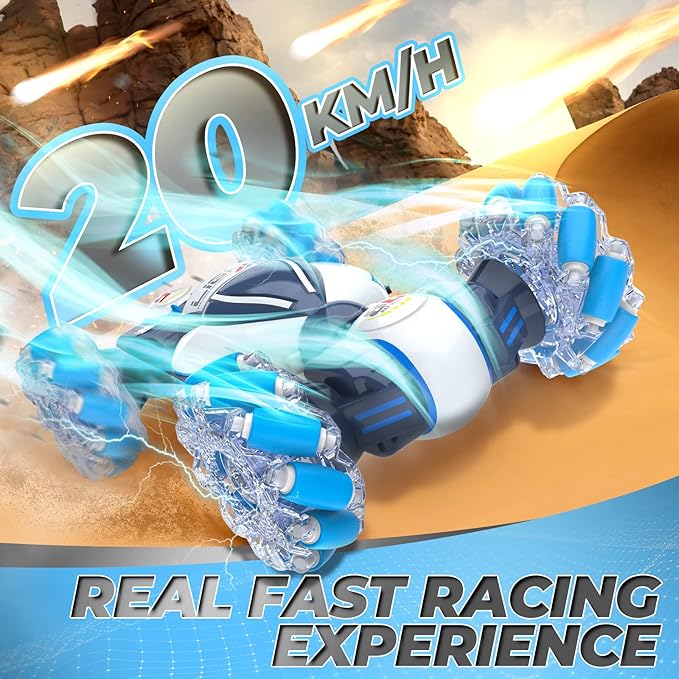 Gesture Sensing RC Stunt Car - Boys Toys Age 6-12 360° Rotating 4WD Hand Controlled Remote Control Twist Car with Light &amp Music Cool Birthday Presents and Ideas Gifts for Kids Age 7 9 10 11 12 y