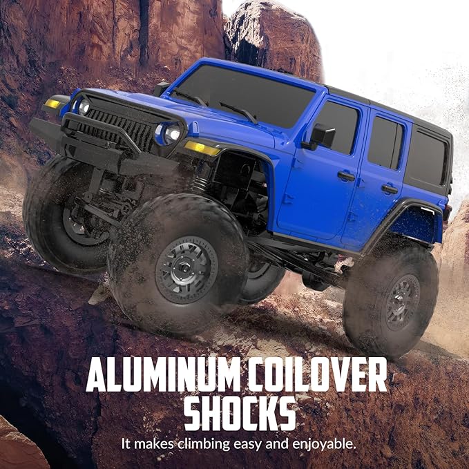 RCS24 Off Road 1/24 RC Truck 4x4 Off Road Crawler Climbing Vehicle All Terrain RC Monster Truck Remote Control Car with Bright Headlight 2 Batteries Waterproof Hobby RTR (Blue)