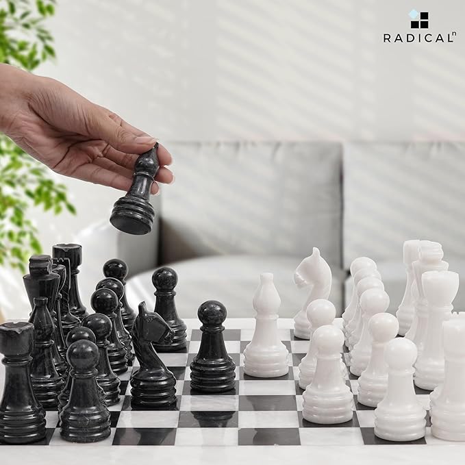 Radicaln Marble Chess Set 15 Inches Handmade White and Black Luxury Board Games for Adults Ideal Marble Chess Board Game Set &amp Chess Pieces for Home Decor