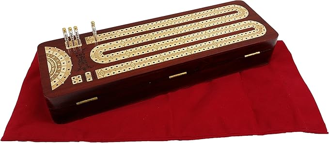12 1/2 2 Track Continuous Cribbage Board W/Card Storage Maple Tracks on Bloodwood Corner &amp Games Won