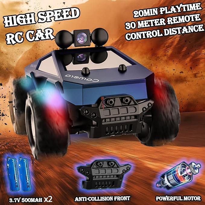 1:28 Scale FPV Monster Truck RC Cars with 720P HD Camera 2.4GHz Remote Control Car All-Terrain Off-Road RC Truck with Body Light 2 Rechargeable Batteries Toy Gift for Kids Adults Boys