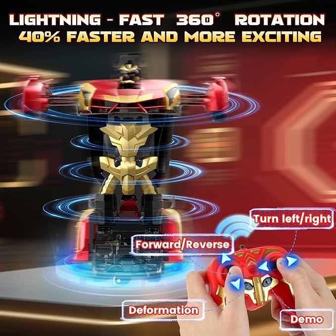 Transform RC Iron Man Cars Robot Toys with Underbody Lights 2.4GHz Hero Remote Control Car One-Button Deformation 360°Rotation Robot Car Toys Christmas Birthday Gifts for Kids Age 4 -12(1:18 Scale)