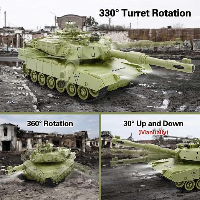 RC Tank 1/28 Scale Remote Control Battle Tank Set with Sounds/Lights/Battle Game/Life Indicator 2.4G 9 Channels Radio Control Car Infrared Shoot WW2 Military Vehicle Model Toys for Boys Kids Adults