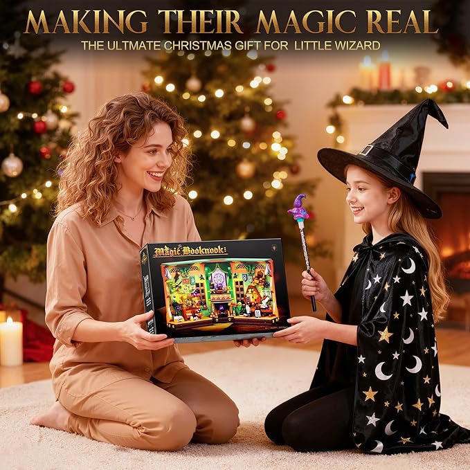 OKKIDY Magic Potion Book Nook Building Set with Light DIY Booknook Building Block kit for Home Decor Bookshelf 1033 PCS Miniature Bookend House Building Brick Toy Gift for Adult Kids Boy Girl Age 8+