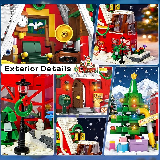 Christmas Family House Building Set Toy - Lego-Compatible Building Blocks Christmas Santa’s Visit Holiday House Winter Village with Xmas Tree Post Box Gift Idea Festive Home Décor for Kids Adults
