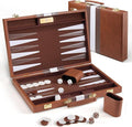 Backgammon Sets for Adults - 11 inch Classic Board Games for 2 Players Adults - Small Travel Backgammon Strategy Game Set with Premium Leather Case - Portable Backgammon Set Brown
