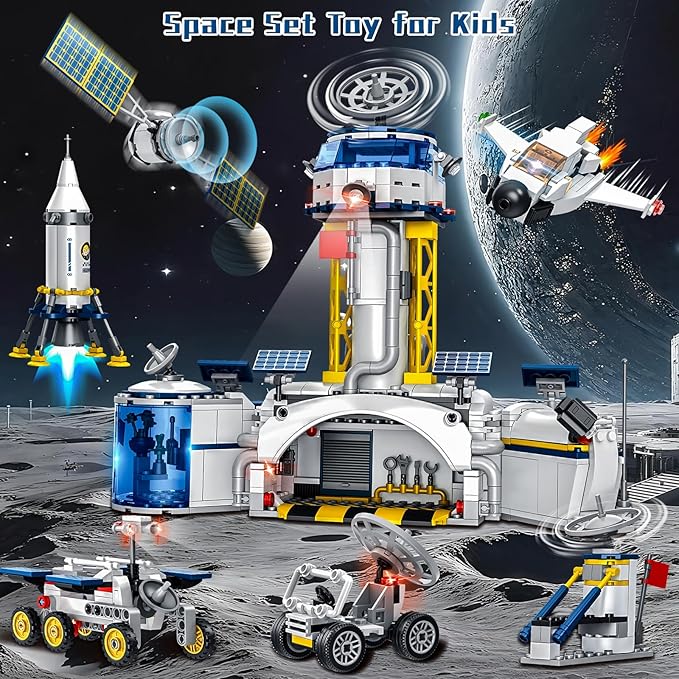 Space Station and Astronaut Research Base Building Set Toy Space Building Kit Creative Role Play for Kids Explore Moon Space Adventure Toy for Kids Boys 8 9 10 11 12 13 14 Total 7 Models