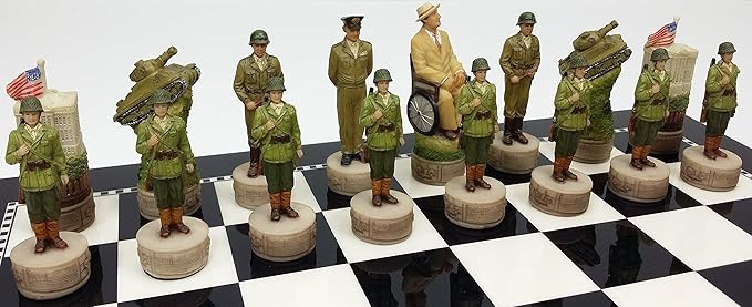 World War 2 WW2 Set of Chess Men Pieces Hand Painted - NO Board