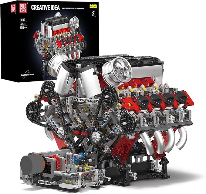 Mould King V8 Engine Building Blocks Sets V8 Engine Model Kit That Runs MOC Engineering Model Building Kit with Battery and Motor 2718 PCS Building Blocks for Adults