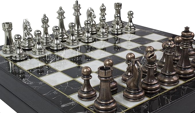 14 Inches Personalized Chess Set - Boxed Custom Chess Board and Metal Chess Figures Set - Gift Idea