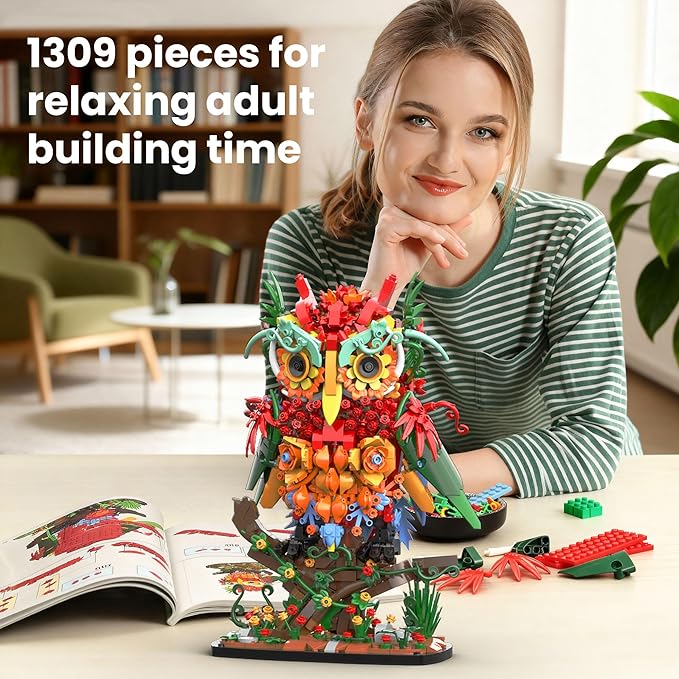 JOJO&ampPeach Flower Owl Animal Building Toys for Adults &amp Teens A Floral Bird Model Kit for The Home Decor &amp Office Display Botanical Collection Birthday Gift for Women Girls Aged 10+ (130