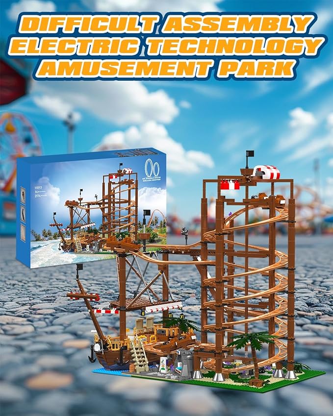 Sosuy Roller-Coaster Building Set Electric Motorized Track Ship Amusement Park Toy for Boy Girl Teen Easter Birthday Gifts for Adult Kid Ages 6 7 8 9+ City Construction Theme Collection 2174pcs