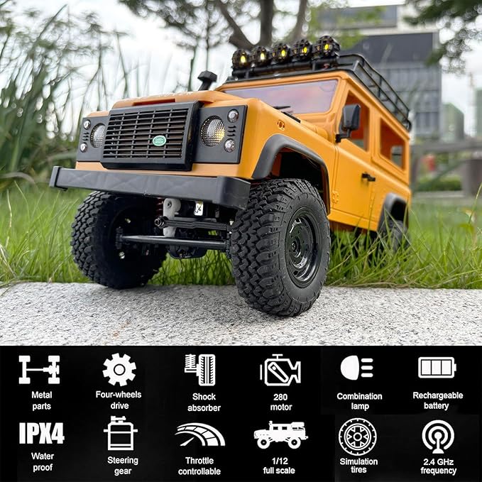 1/12 RC Crawler MN98 Remote Control Truck Off Road RC Rock Crawler 4x4 Land Rover All Terrain Hobby Climber for Adult 2 Speed Full Proportional 280 Motor Upgraded Chassis 2 Batteries
