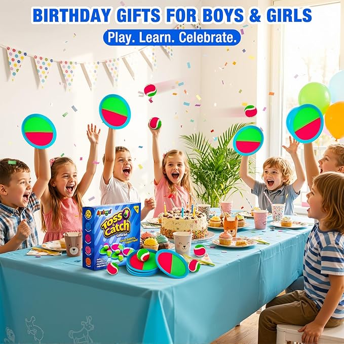 Ayeboovi Kids Toys Toss and Catch Ball Game 6 Paddles 3 Balls Outdoor Beach Pool Yard Games Toys for 3-12 Years Old Boys Girls Family Games Birthday Gift Easter Basket Stuffers for Kids