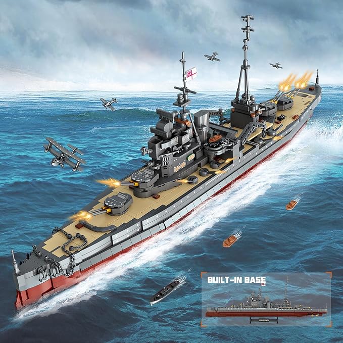 Military Series World War II Battleship Building Kit 2277 Pcs Queen Elizabeth Class Battleship Compatible with Lego Military Army Set Adults WW2 Gift Boat Building Block Teens 14+ Model Home Decor