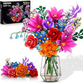 Flowers Bouquet Building Set with LED Light 21 Flower Botanical Collection Block Toy Rose Home Plant Decor 1054PCS for Her Adults Women Mom Kids Girls 12+ (RED)