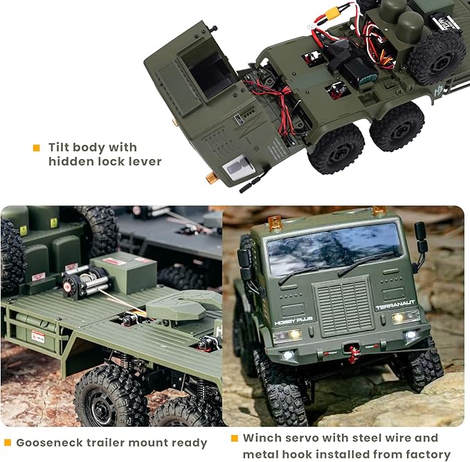 Helidirect HobbyPlus 1/18 RC Crawler CR18P Terranaut 8x8 RC Truck Remote Control Car w Full-Lock 8WD RTR Active All-Wheel Steering 2-Speed Transmission Recovery Winch LED Lights (Green)