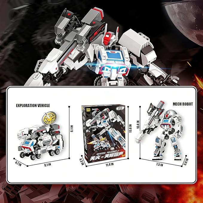 Transform Building Block Set Lunar Rover Mech Brick Movable Joints Construction Toy 646PCS Creative Collectible Action Figure Model Kit for Kids Ages 6+