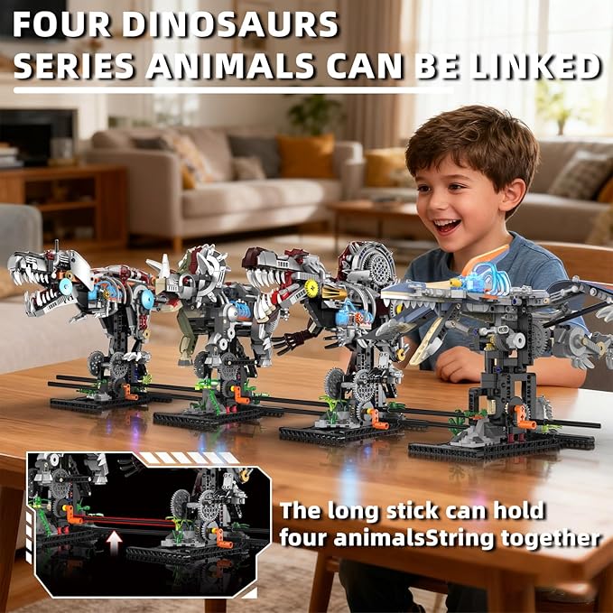 Mechanical Spinosaurus Dinosaur Building Set with Lights Rotatable Components &amp Display Stand STEM Building Set for Boys 8-14 Home Office Decor for Adults Mechanical Enthusiasts（742PCS）