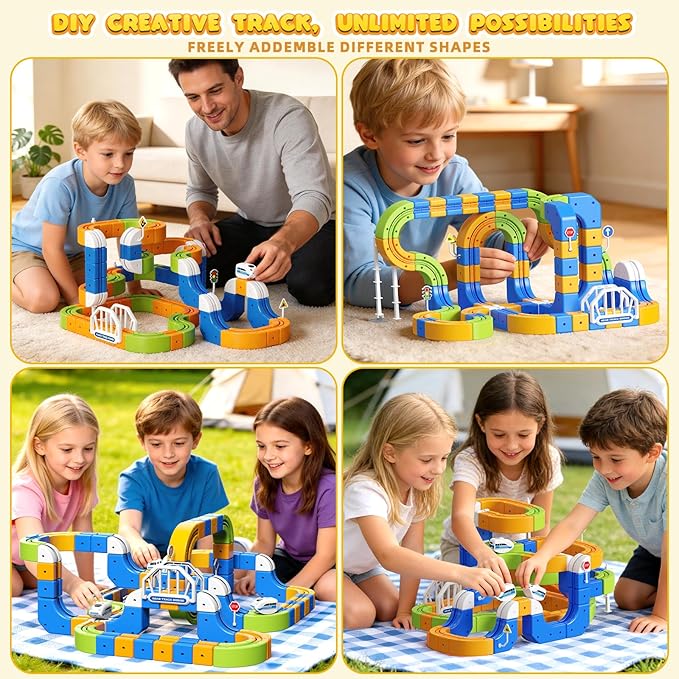 Electric Train Set for Kids 4 5 6 7 8 225PCS(80 Tracks +2Trains) 3D Infinity Flexible Anti-Gravity Race Track STEM DIY Railroad Building Toy Birthday Gifts for Boys &amp Girls Ages 3 4 5 6 7 8