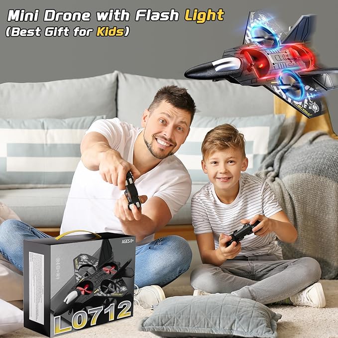 Foam Remote Control Airplane Drone for Kids Ages 8-12 Remote Control Jet with Lights 360° Flips Auto Hover Headless Mode One-Key Take Off &amp Landing Outdoor Flying Toy Gift for Boys