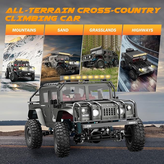SIMREX 1:12 Scale All-Terrain Remote Control Car 4WD RC Cars with 2.4 GHz RC Climbing Truck IPX4 Waterproof Off-Road Vehicle with Two Rechargeable Batteries for Kids Teens Adults