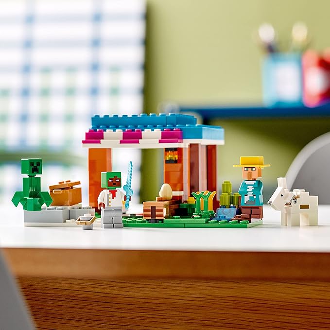 LEGO Minecraft The Bakery Building Kit 21184 Game-Inspired Minecraft Toy Set for Kids Girls Boys Age 8+ Featuring 3 Minecraft Figures and Goat with Village and Treasure Chest Accessories Gift Idea