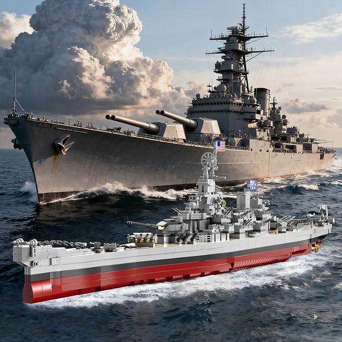 Military Series World War II Battleship Building Kit 2228 Pieces USS Missouri Compatible with Lego Military Army Set for Adults WW2 Toy Gift Boat Building Block for Teens Age 14+ Model Home Decor