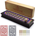 Wooden Cribbage Board Game Set with Metal Pegs and 2 Decks of Playing Cards Travel Cribbage Board with Card Storage Magnetic Lock Classic Continuous 3 Track Cribbage Set for Family