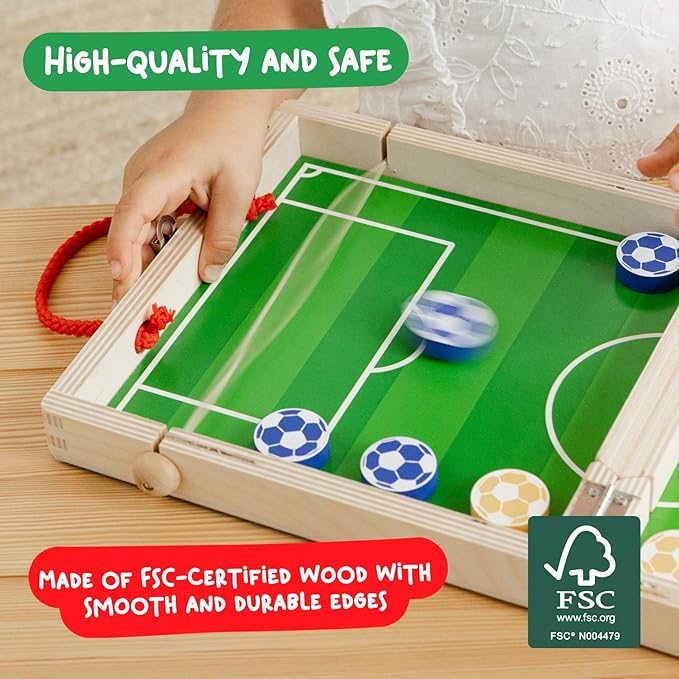 Nene Toys Sling Goal Wooden Sling Puck Game for Kids &amp Adults – Fast-Paced Family Board Game for Kids 4+ Years – Portable Travel Yard Game – Indoor Outdoor Fun – Gift for Boys &amp Girls