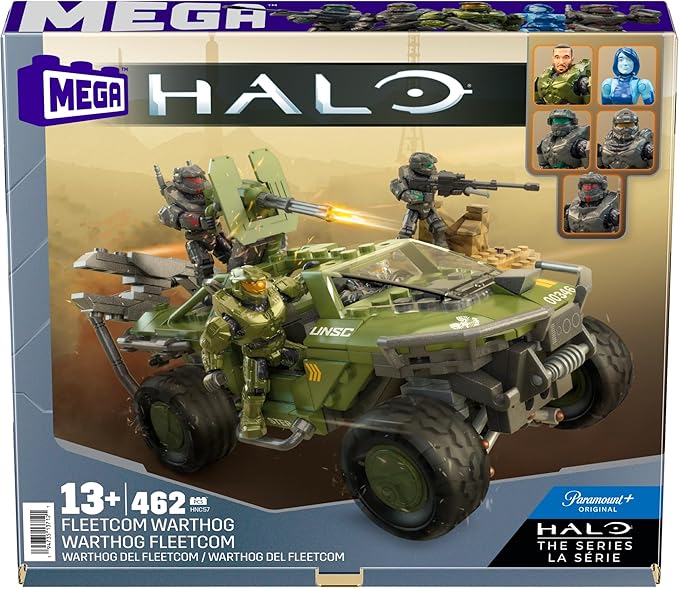 MEGA Halo The Series Vehicle Building Toys Set FLEETCOM Warthog ATV with 469 Pieces 5 Micro Action Figures Poseable Articulation Kids and Fans (Amazon Exclusive)