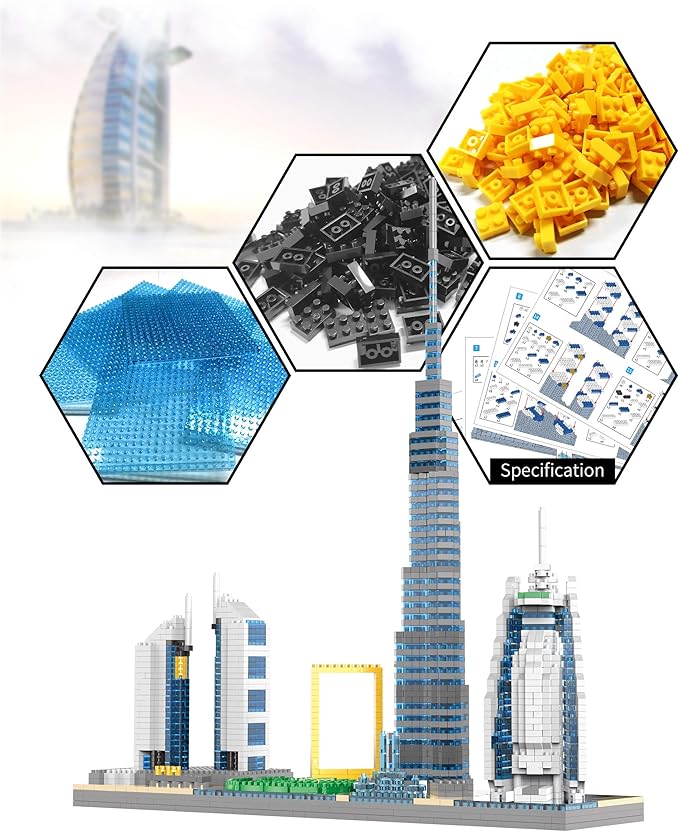 World Famous Landmarks Architecture Skylines Series Dubai Skyline Micro Building Blocks Set for Adult Age of 14+ Assembly Construction 3D Present Kit 2545 pcs