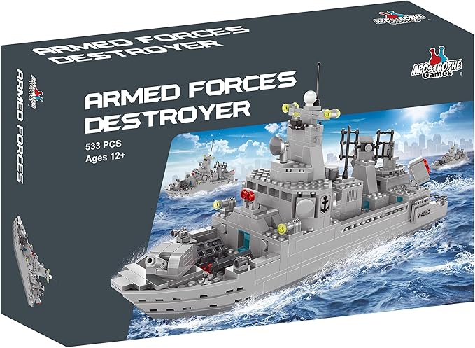Apostrophe Games Navy Destroyer Building Block Set - 533 Pieces - Building Block Set for Kids and Adults - Compatible with All Building Bricks