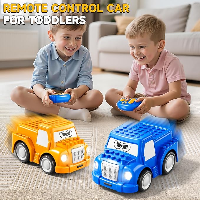 Remote Control Car for Aged 3-4 2-Pack 2.4 GHz Truck and Race Car with Sound Light Toddler RC Cars Ages 3-5 Electrical Racing Cars Indoor Outdoor for Boys Girls Birthday Gifts 3 4 5 6+
