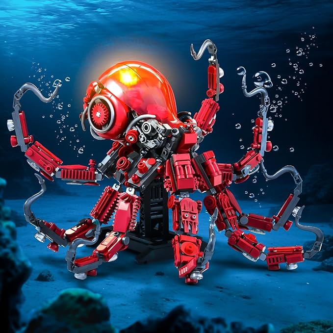 Mechanical Octopus Building Sets for Adult Ocean Animal Collection Toy with Display Stand and Light Home Office Decor and Idea Gift for Teen 14+(882PCS)