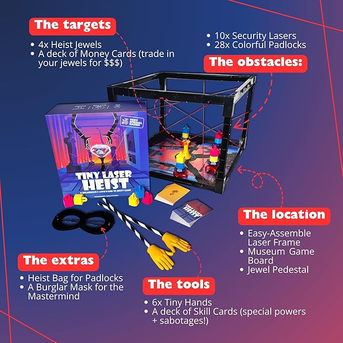 Tiny Laser Heist – Hilarious 3D Heist Game Outsmart &amp Negotiate for The Loot Fun Cooperative Board Game for Ages 12+ Perfect for Game Nights &amp Parties 3-6 Players