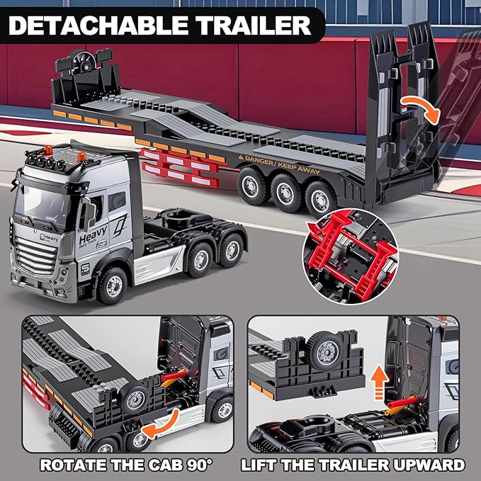 9 Channel RC Semi Truck Metal Cab 2.4Ghz Remote Control Truck and Trailer with Lights and Sounds Birthday Gift for Kids Boys 14.6