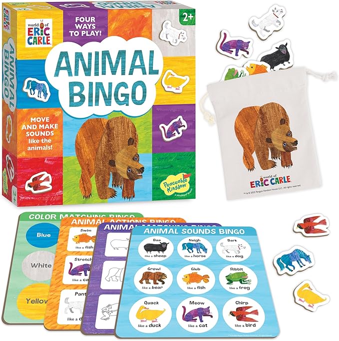 World of Eric Carle: Animal Bingo Game – Wooden Toddler Bingo Set Featuring Brown Bear – Learn Animal Sounds Movements Colors &amp Matching – Preschool Game for Ages 2+