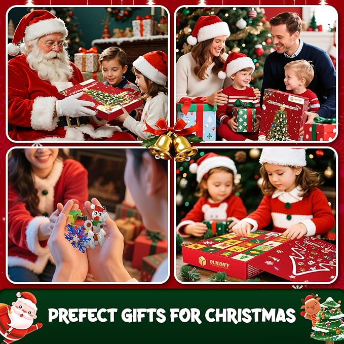 Christmas Advent Calendar 2025 Building Sets 24 Packs Christmas Ornaments Building Kit Christmas Tree/Santa/Reindeer/ Gingerbread/Penguin/Nutcracker/Snowflakes Xmas Gifts for Party Favor Kids 6+