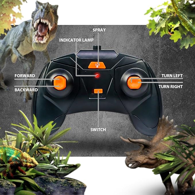 Dinosaur Remote Control Car 2.4GHz RC Mega Monster Truck Toys for Toddlers Dinosaur Toys with Light Sound Spray Christmas and Birthday Gifts for 3 4 5 6 7 8-12 Kids BoysAll Terrain RC Cars