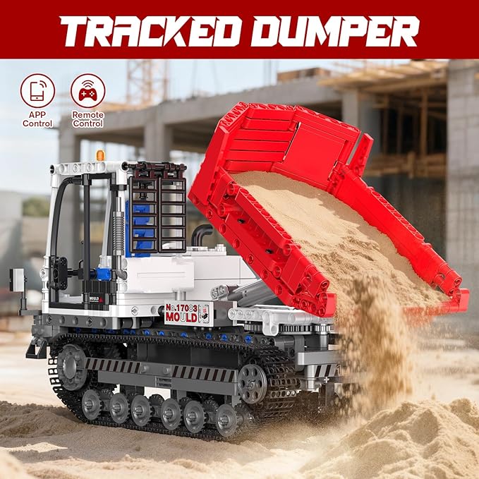 Mould King Technik Crawler Dump Truck Building Sets 17083 APP Programmable Construction Large Vehicle Model Set Track-Type Dump Truck Building Set for Adult(1105 Pcs)